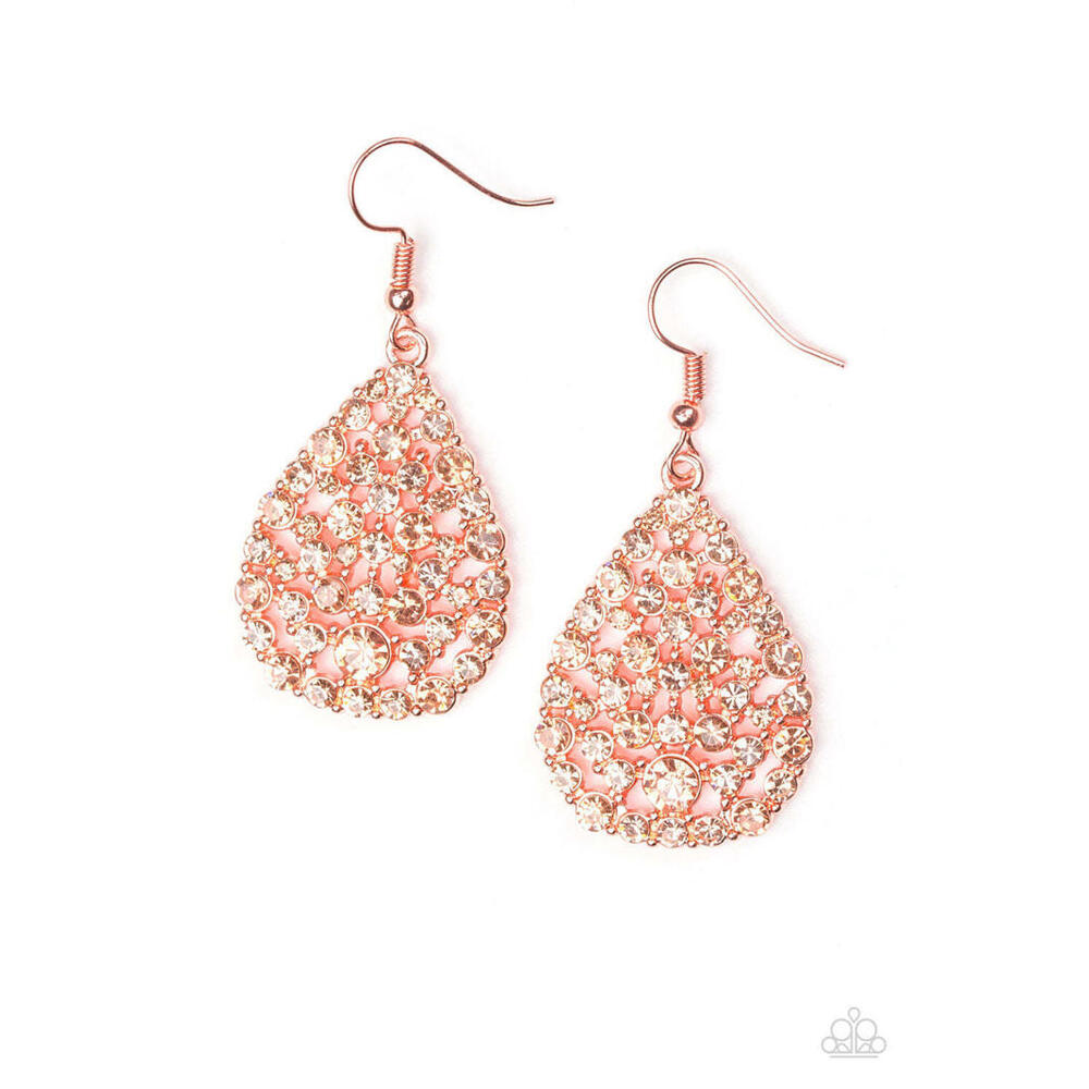 Paparazzi Copper Rhinestone Earrings Womens/Sparkle Brighter - Copper